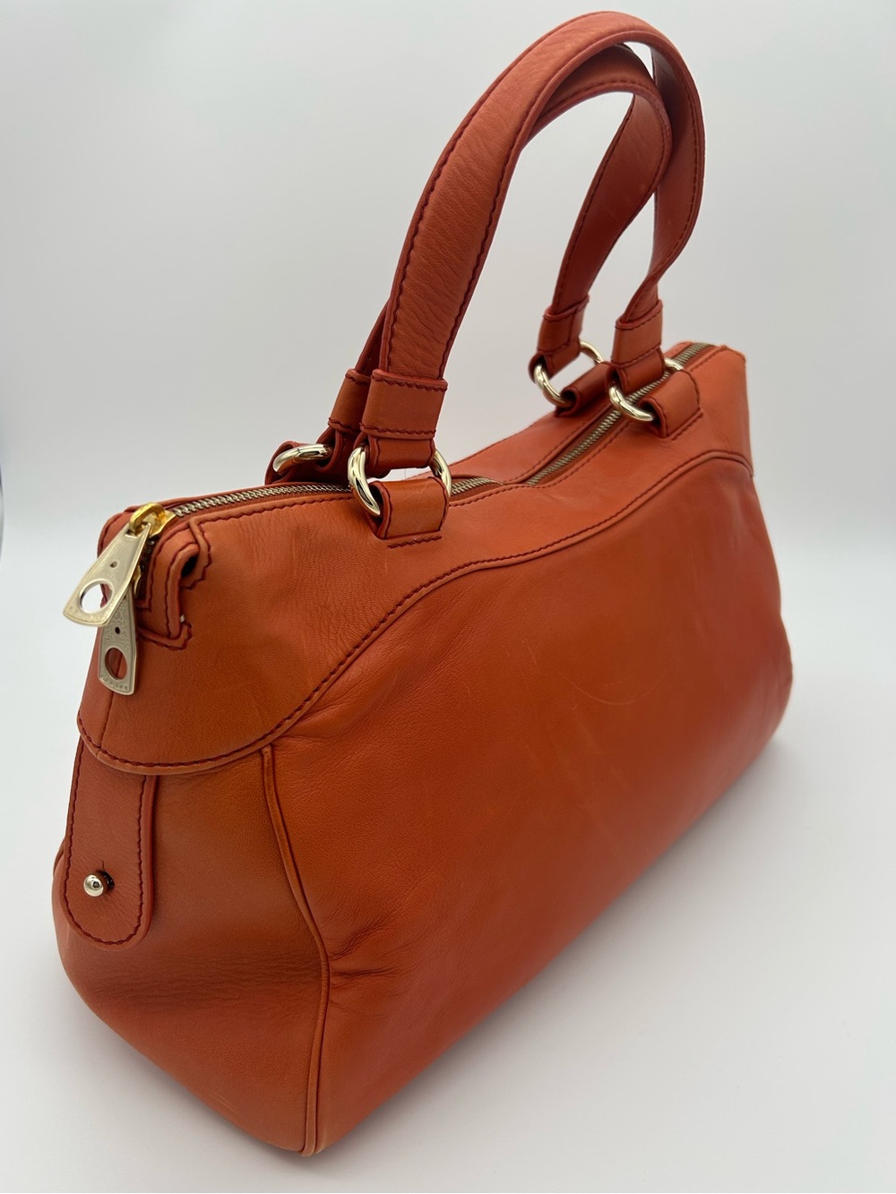 Celine - Orange Leather Studded Satchel / Y2K Purse / Bag - Picture 4 of 16